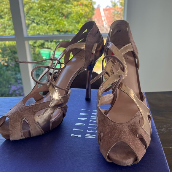 NIB Stuart Weitzman suede and rose gold gladiator heels size 9.5 - Picture 2 of 8